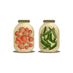 jar with pickles and pickled tomatoes.vegetable vector illustration