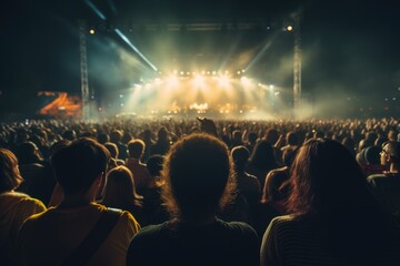 Fototapeta na wymiar Crowd of fans at the concert.Night club