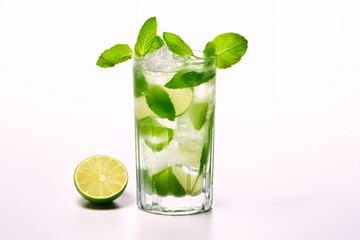 Mojito cocktail on a white isolated background. Summer alcoholic drink