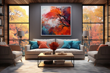 Cozy and Vibrant, Contemporary Living Room in Autumn Hues