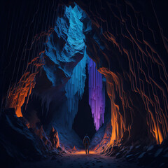 Mysterious cave, colorful dungeon, adventure, speleology print wallpaper 