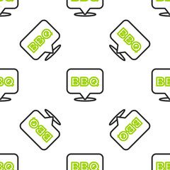 Line Barbecue icon isolated seamless pattern on white background. Heat symbol. BBQ grill party. Vector