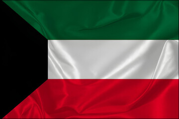 Kuwaiti Flag Waving with Pride. National Patriotism on Display. Symbolic Silk Flag of Kuwait. Celebrate with the Waving Colors of Kuwait.