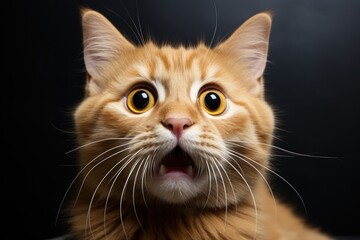 Obraz premium Portrait of a ginger cat with big eyes on a black background