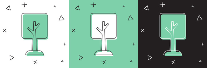 Set Tree icon isolated on white and green, black background. Forest symbol. Vector