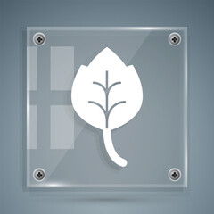White Leaf icon isolated White background. Leaves sign. Fresh natural product symbol. Square glass panels. Vector