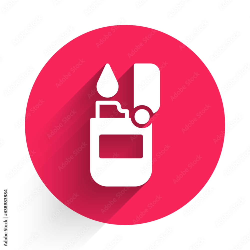 Poster white lighter icon isolated with long shadow background. red circle button. vector