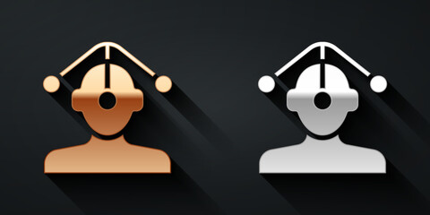 Gold and silver Hypnosis icon isolated on black background. Long shadow style. Vector