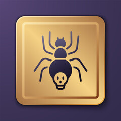 Purple Poisonous spider icon isolated on purple background. Happy Halloween party. Gold square button. Vector