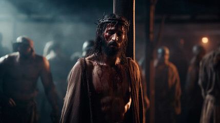 Fototapeta na wymiar Portrait of the suffering of Jesus Christ, Crown of thorns.