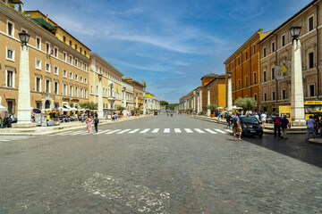 St. Peter's Basilica, Cathedral and Roman architecture historical monuments around the square in...