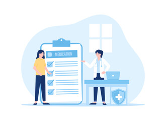 woman is asking about medicines with doctor concept flat illustration