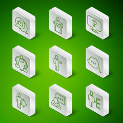 Set line User of man in business suit, Speech bubble chat, Hand like, Head hunting, Project team base, Speaker, Team leader and icon. Vector