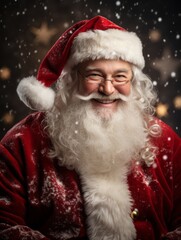 Photo of a man dressed as Santa Claus with a full beard and mustache created with Generative AI technology