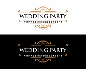 Set of Wedding ornament headline vintage icon vector design template