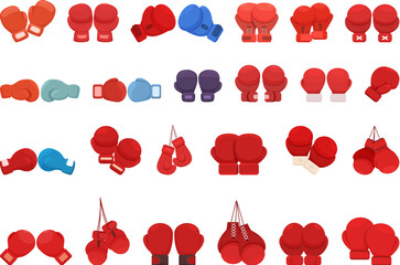Boxing Gloves icons set cartoon vector. Battle match. Sport glove