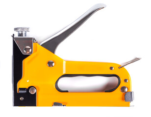 Industrial stapler for driving staples on a white background