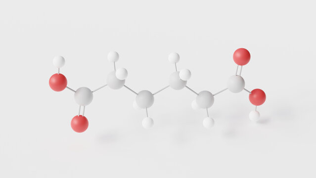 adipic acid molecule 3d, molecular structure, ball and stick model, structural chemical formula food additive e355