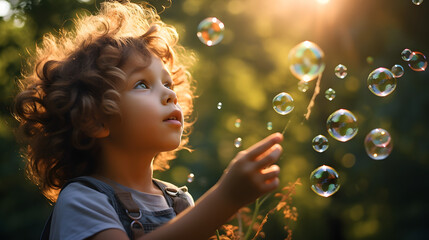 child blowing bubbles