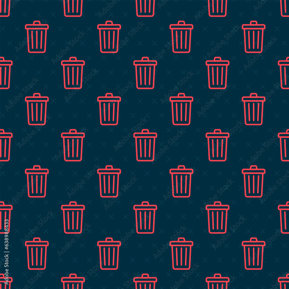 Poster red line trash can icon isolated seamless pattern on black background. garbage bin sign. recycle bas