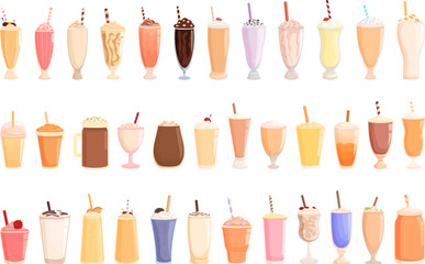 Milkshake icons set cartoon vector. Cup menu. Milk shake