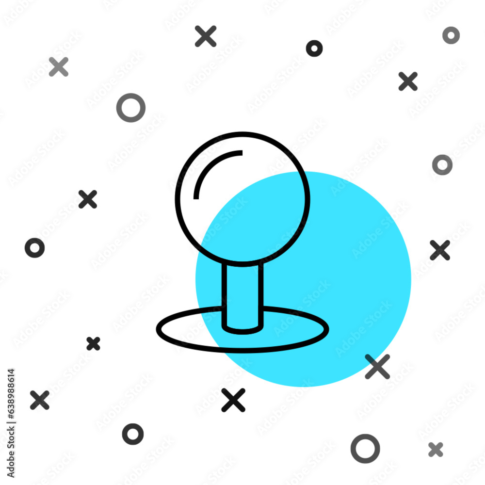 Poster black line push pin icon isolated on white background. thumbtacks sign. random dynamic shapes. vecto