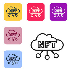 Black line NFT cloud icon isolated on white background. Non fungible token. Digital crypto art concept. Set icons in color square buttons. Vector