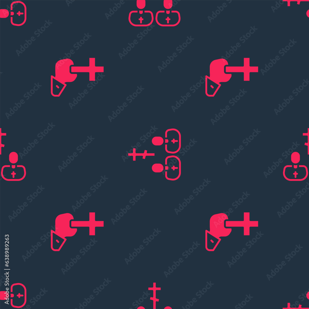 Poster set christian cross and priest on seamless pattern. vector