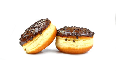 donuts with chocolate topping isolated on white background