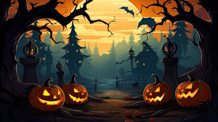 halloween background with pumpkin and bats