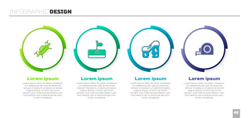 Set Drone, Flag, Geological fault and Roulette construction. Business infographic template. Vector