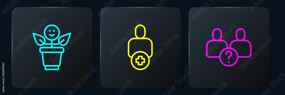 Poster set line bff or best friends forever, complicated relationship and add to. black square button. vect