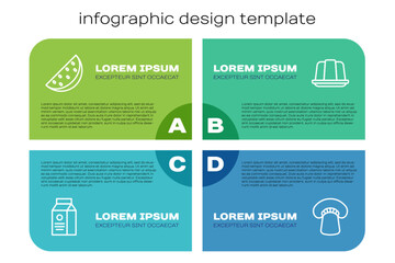 Obraz premium Set line aper package for milk, Watermelon, Mushroom and Jelly cake. Business infographic template. Vector