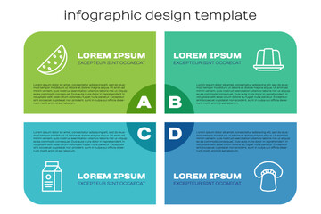 Set line aper package for milk, Watermelon, Mushroom and Jelly cake. Business infographic template. Vector