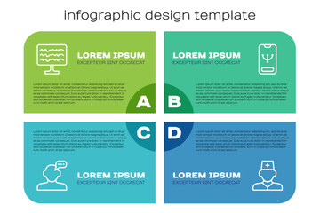 Set line Online psychological counseling, Encephalogram, Male doctor and . Business infographic template. Vector
