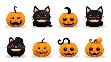 Fototapeta premium Set of halloween silhouettes black icon and character