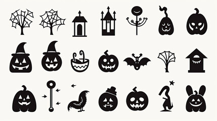 Set of halloween silhouettes black icon and character
