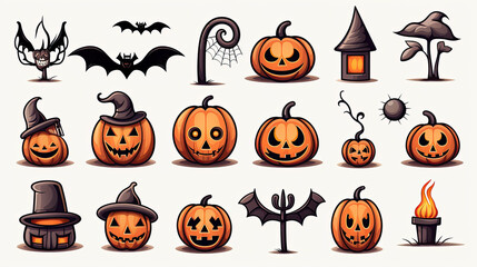Set of halloween silhouettes black icon and character