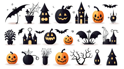 Obraz premium Set of halloween silhouettes black icon and character