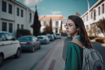 Fototapeta premium girl student back to school