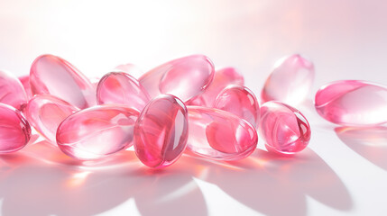 Obraz na płótnie Canvas Pink transparent vitamins on a light background