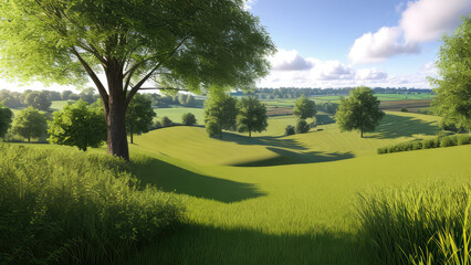 Obraz premium Rustic concept background of the photorealistic countryside rice fields