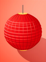 Traditional Chinese Paper Lantern Hanging on Red Background Generative ai