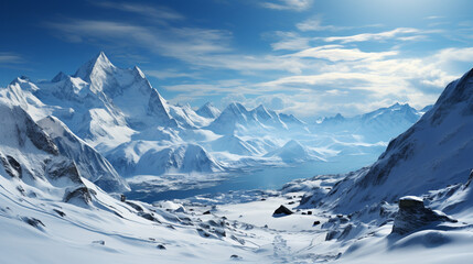 beautiful landscape with mountains and snow, Generative Ai