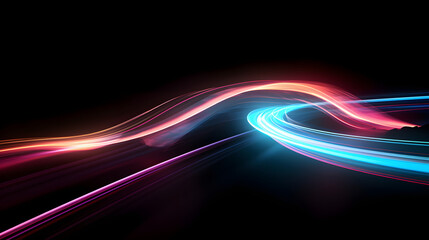 Colorful light trails with motion effect. Illustration of high speed light effect on black background.