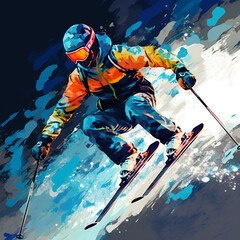 Fototapeta na wymiar Freestyle skier in jump. Skiing..