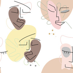 Face line pattern Abstract drawing seamless print