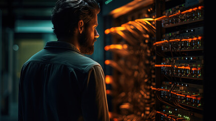 computer engineering working in the server room