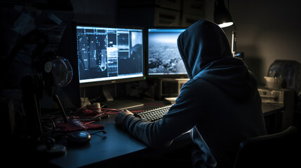 hacker working in the dark room