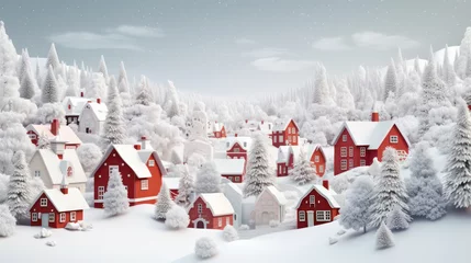 Foto op Aluminium Red and white snowy village in winter background for the Christmas © EmmaStock